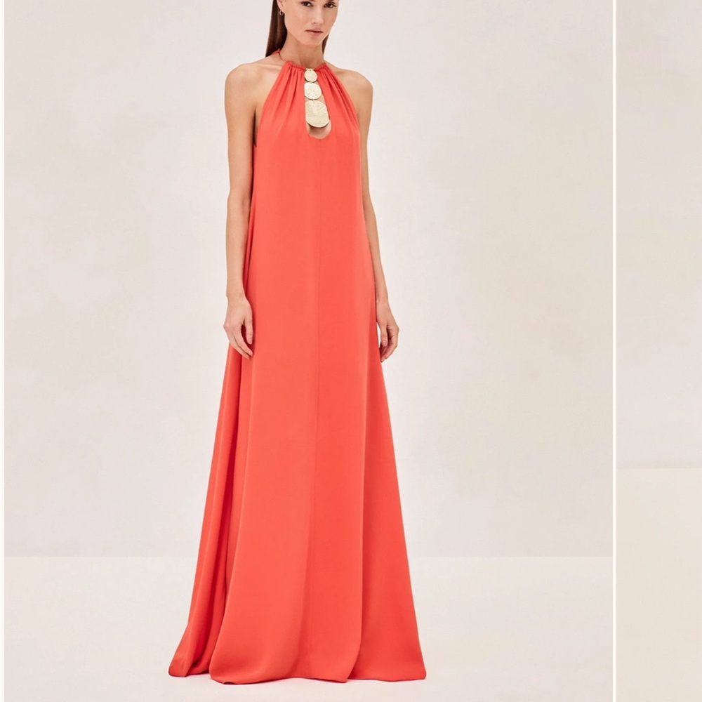 Elegant Coral Halter Maxi Dress